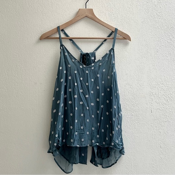 Blue and White Flowy Polka Dot Tank Top - Picture 4 of 5